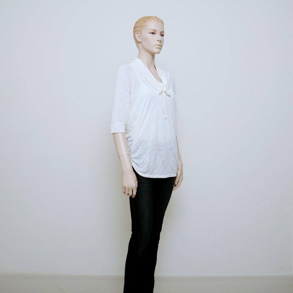 Olivia Moon Cowl Neck Draw String Side Cinch 3/4 Sleeve‎ Sweatshirt